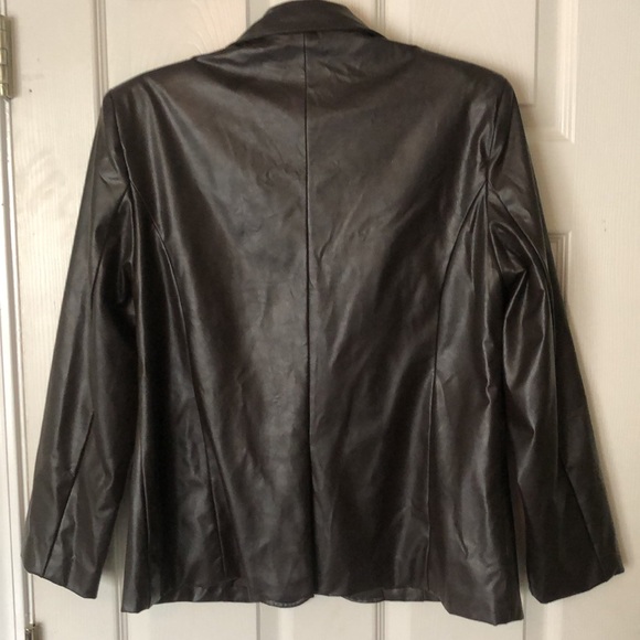 Faux Leather dark brown blazer jacket double button Women petite medium western - Picture 2 of 8
